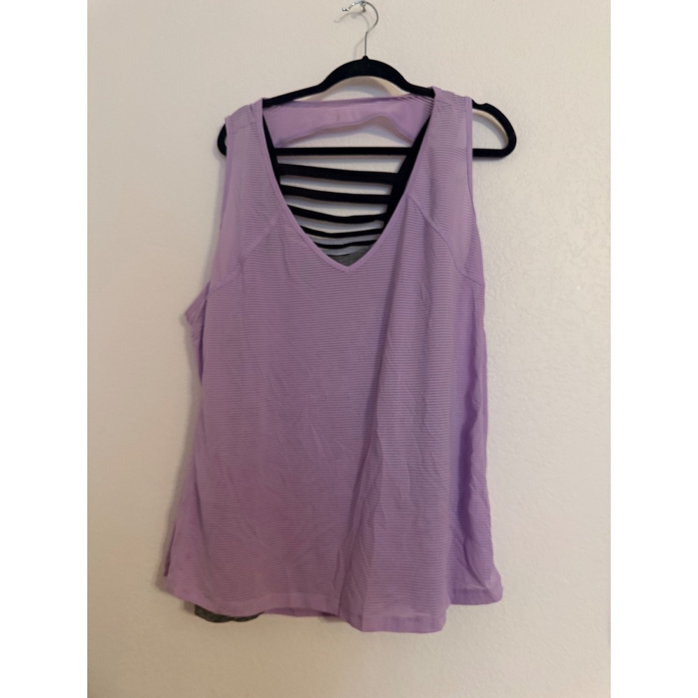 Livi Active Womens Purple Striped Layered Strappy Back Tank Top 26/28 Plus Size